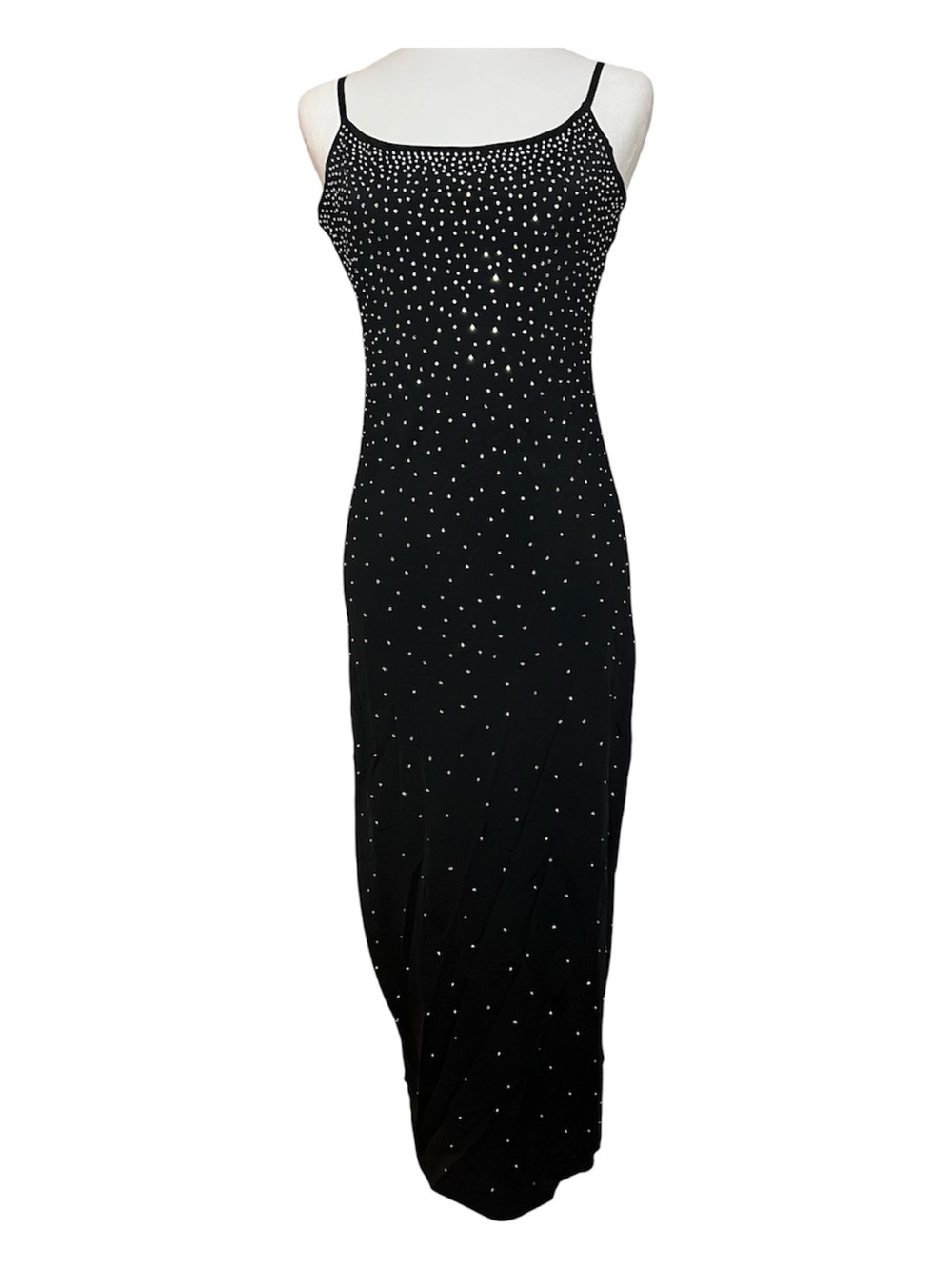 NWT Zara Black Spaghetti Strap Maxi Dress with Silver Bead Detail Whimsygoth